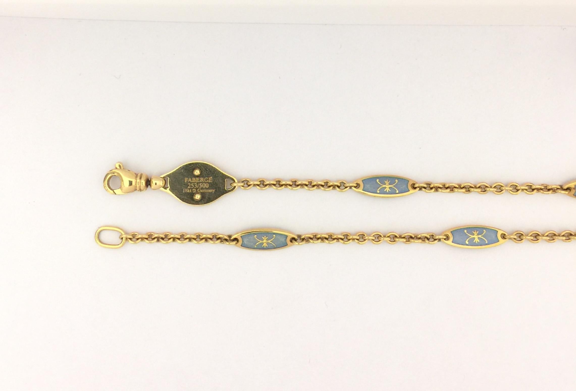 Faberge Enamel Station Necklace.
18k Yellow Gold 
Enamel
Length 18 inches
F1543OB