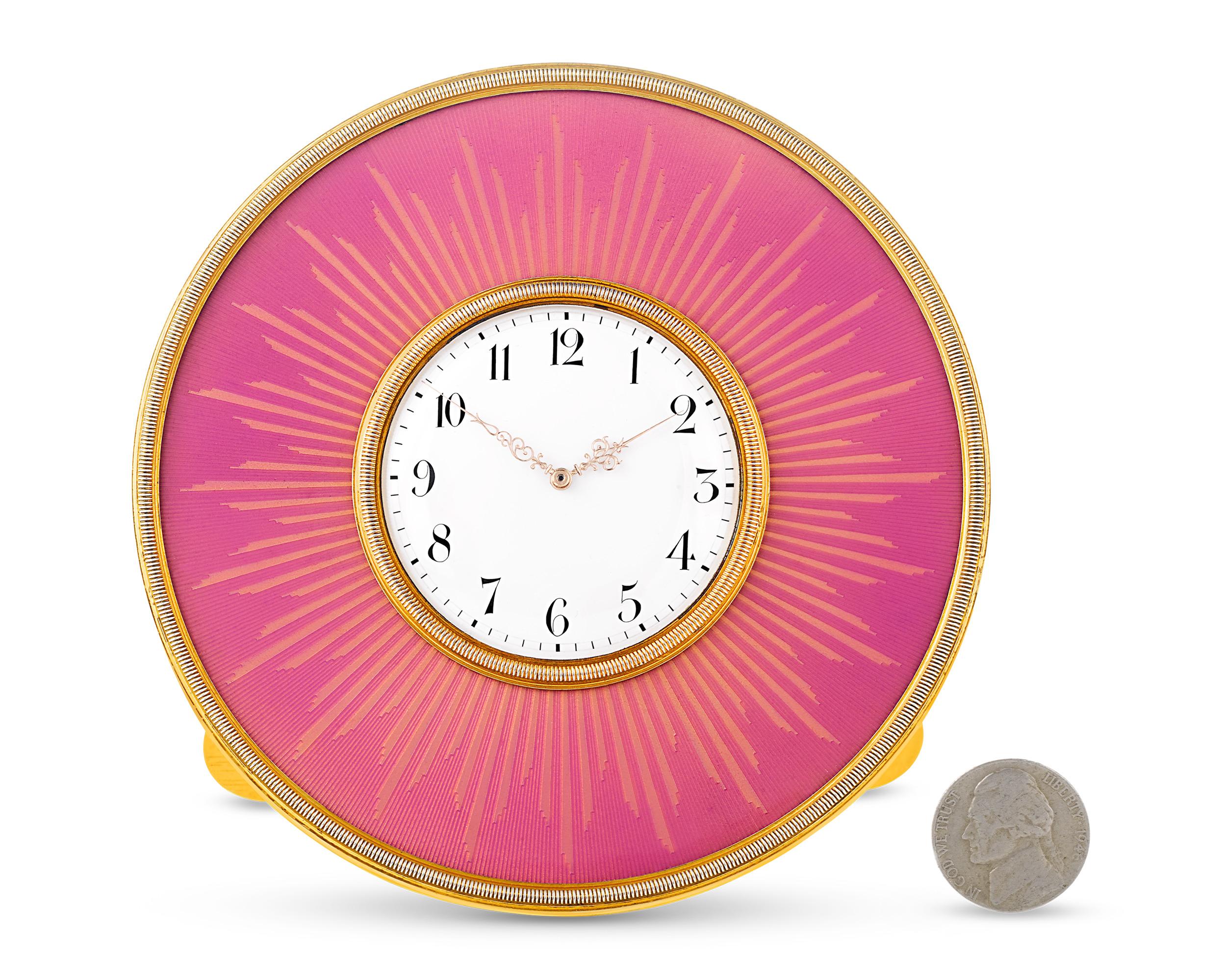 Gilt Fabergé Enamel Table Clock For Sale