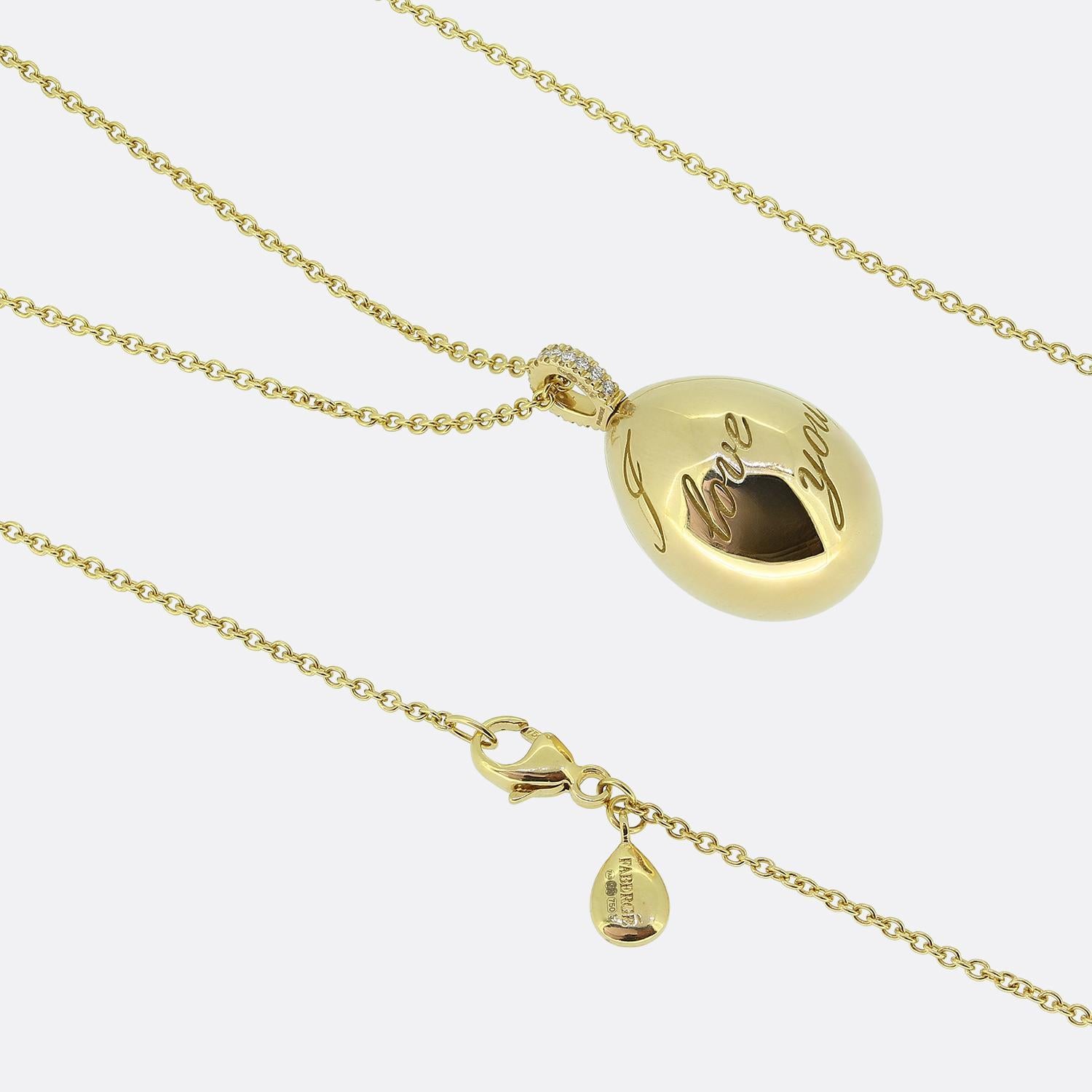 Brilliant Cut Fabergé Essence I Love You Egg Pendant Necklace For Sale