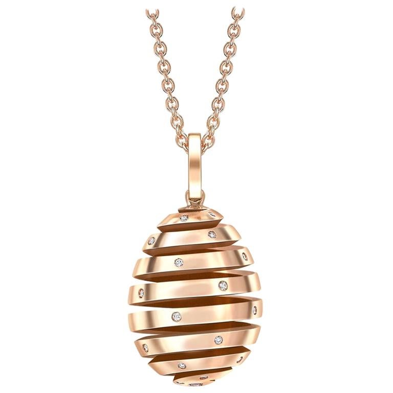Fabergé Essence Rose Gold Diamond Set Spiral Egg Pendant