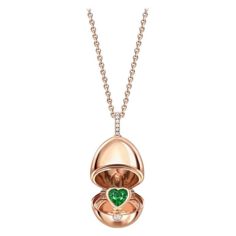 Fabergé Essence Rose Gold Emerald Heart Surprise Locket 1258FP2392