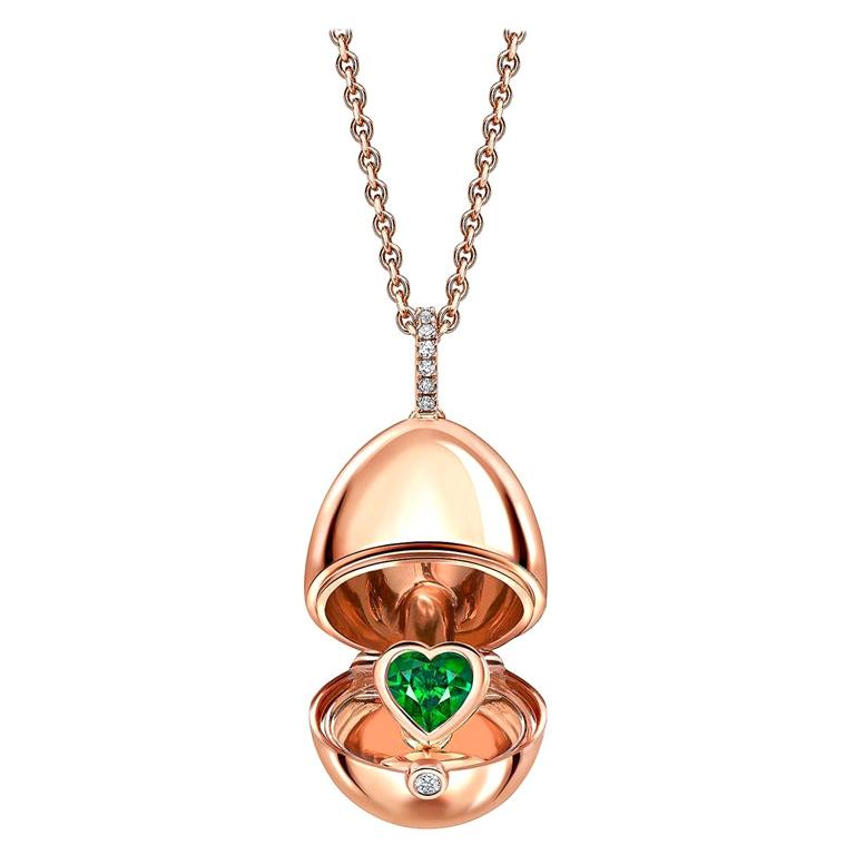 Fabergé Essence Rose Gold Emerald Heart Surprise Locket For Sale