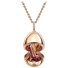 Fabergé Essence Rose Gold Red Lacquer & Ruby Set Shoe Surprise Locket US Clients