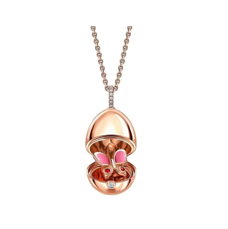 Round Cut Fabergé Essence Rose Gold Ruby & Pink Lacquer Butterfly Locket 1258FP2394