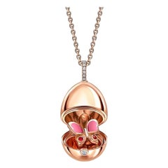 Fabergé Essence Rose Gold Ruby & Pink Lacquer Butterfly Locket 1258FP2394