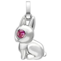 Fabergé Essence White Gold Rabbit Charm with Pink Sapphire Eyes, US Clients