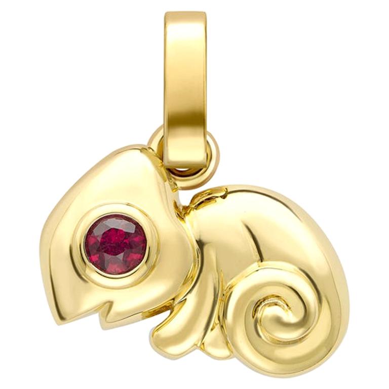 Fabergé Essence Yellow Gold Chameleon Charm with Ruby & Emerald Eyes For Sale