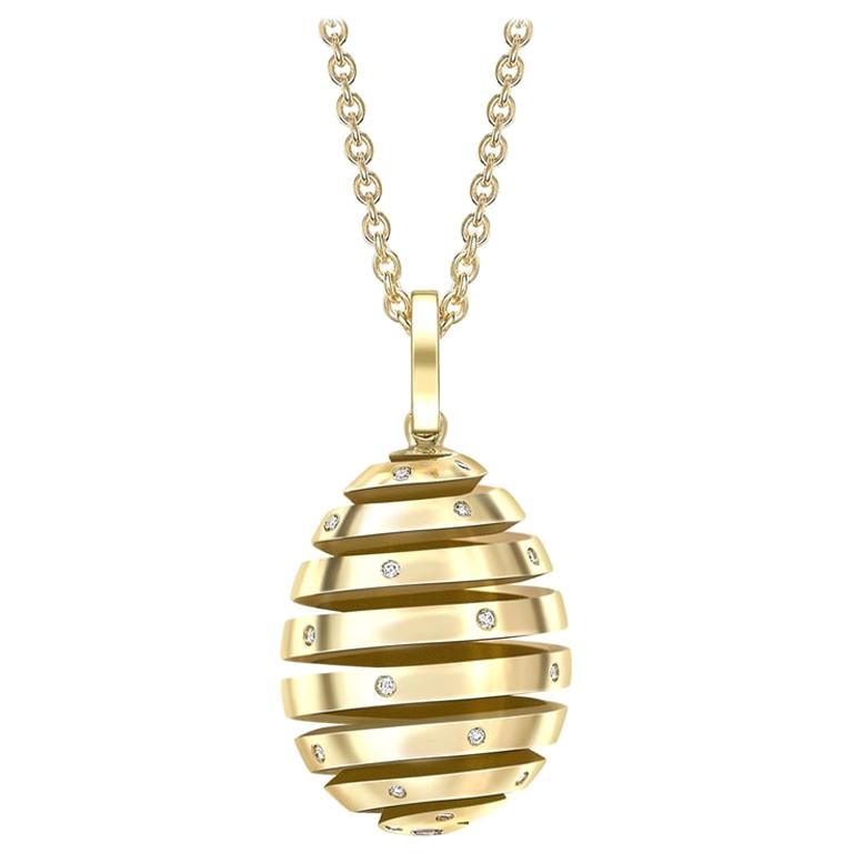 Fabergé Essence Yellow Gold Diamond Set Spiral Egg Pendant, US Clients For Sale