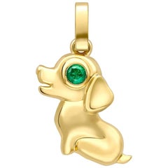 Fabergé Essence Yellow Gold Dog Charm with Emerald Eyes, US Clients