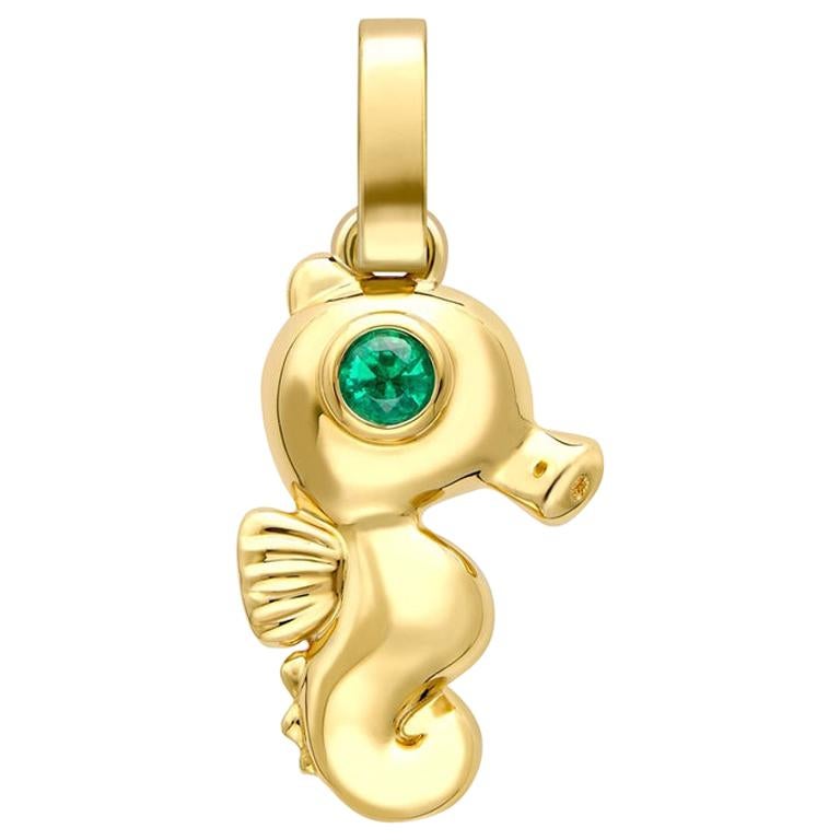 Fabergé Essence Yellow Gold Seahorse Charm with Emerald Eyes, US Clients For Sale