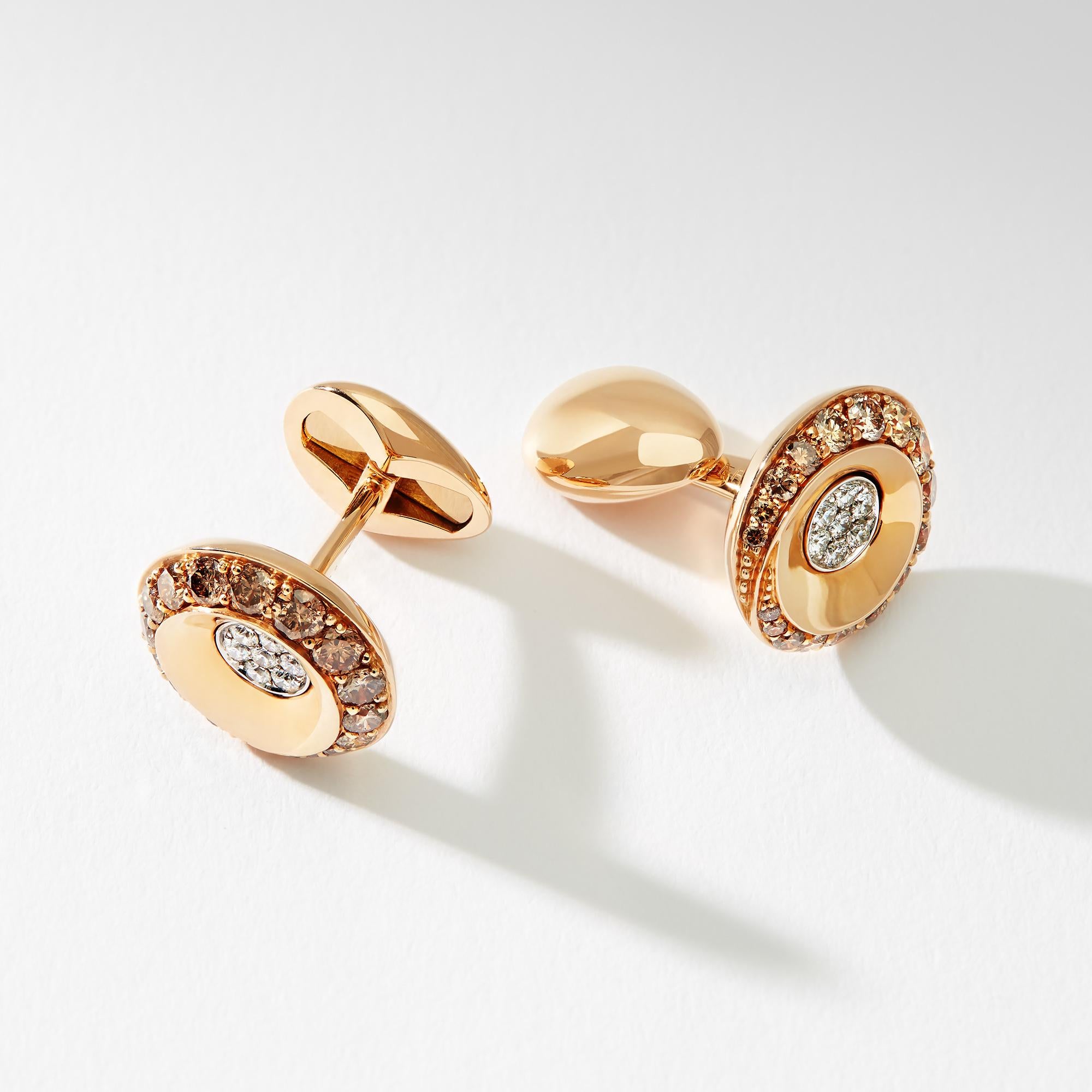 Round Cut Fabergé Fjodor 18K Rose Gold Round Diamond Cufflinks For Sale