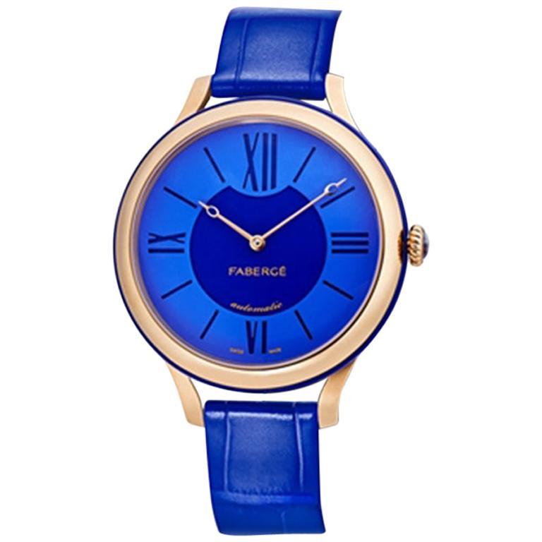 Fabergé Flirt Blue 18K Rose Gold and Sapphire Watch For Sale at 1stDibs
