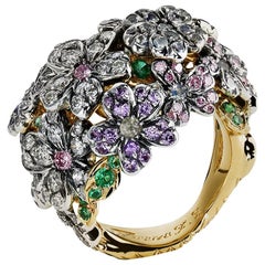 Fabergé Forget Me Not 18K Gold Diamond & Colored Gemstone Flower Ring US Clients