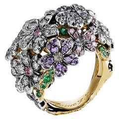 Fabergé Forget Me Not 18K Gold Diamond & Coloured Gemstone Flower Ring