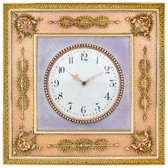Fabergé Gold-Mounted Guilloche Enamel Desk Clock