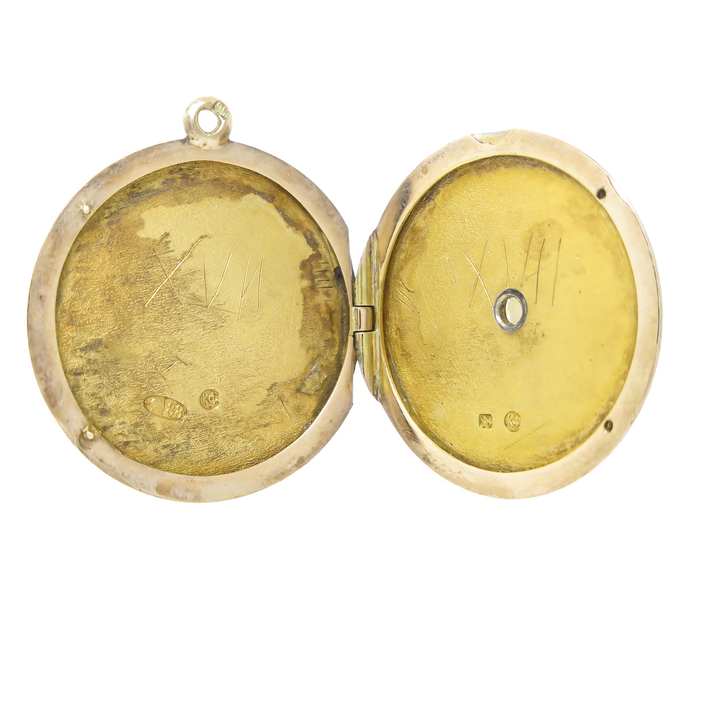 Women's or Men's Faberge Gold Silver and Enamel Locket