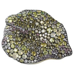 Fabergé Golden 18K Gold & Silver Diamond Brooch With Opals & Sphenes, US Clients