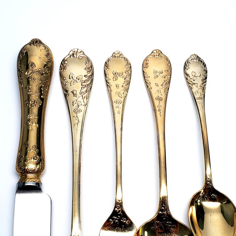 Faberge Grand Duchess Sterling Silver Gold Vermeil 5pc Flatware Set For