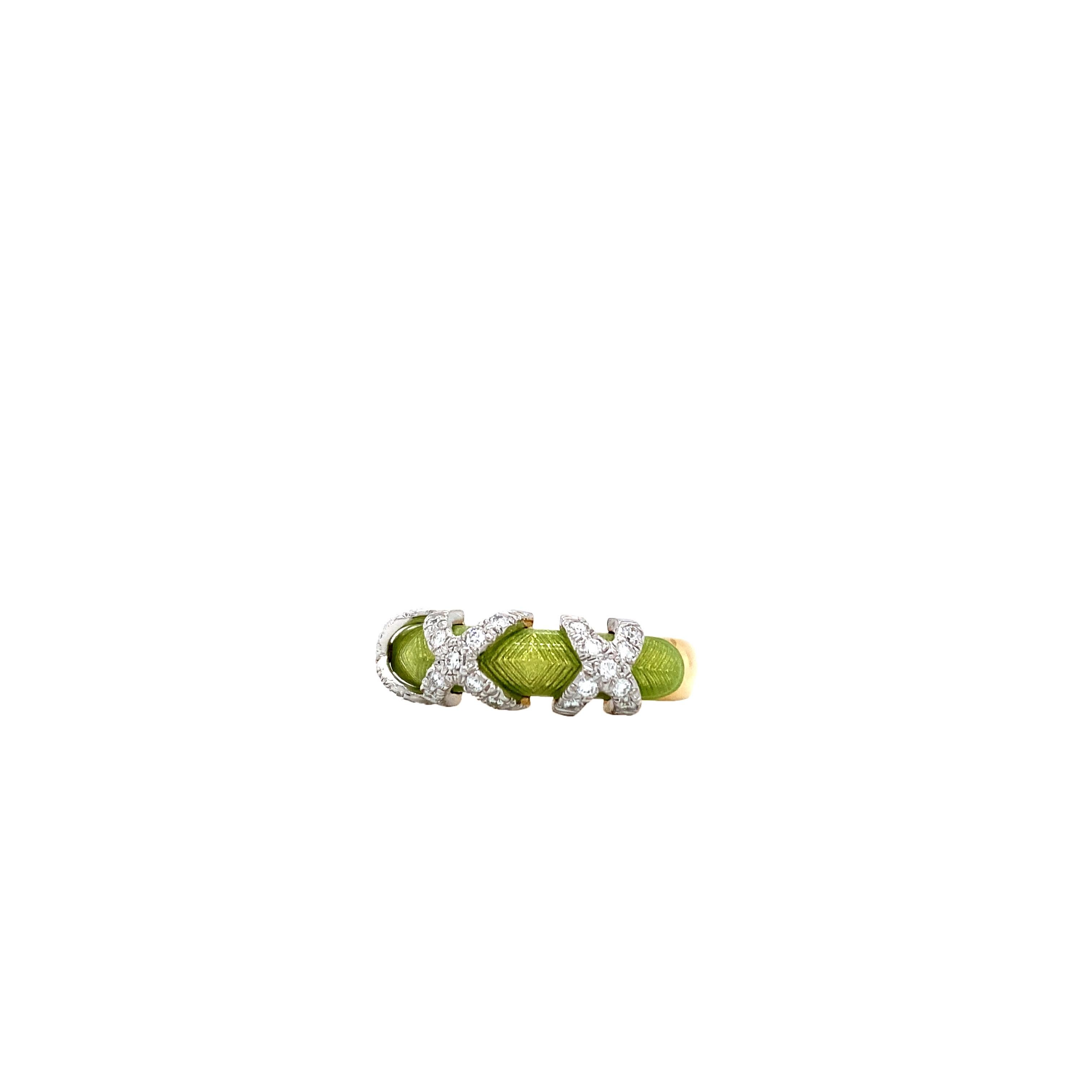 Fabergé Green Enamel Ring Xenia 18k Yellow and White Gold 27 Diamonds 0.27 ct 3