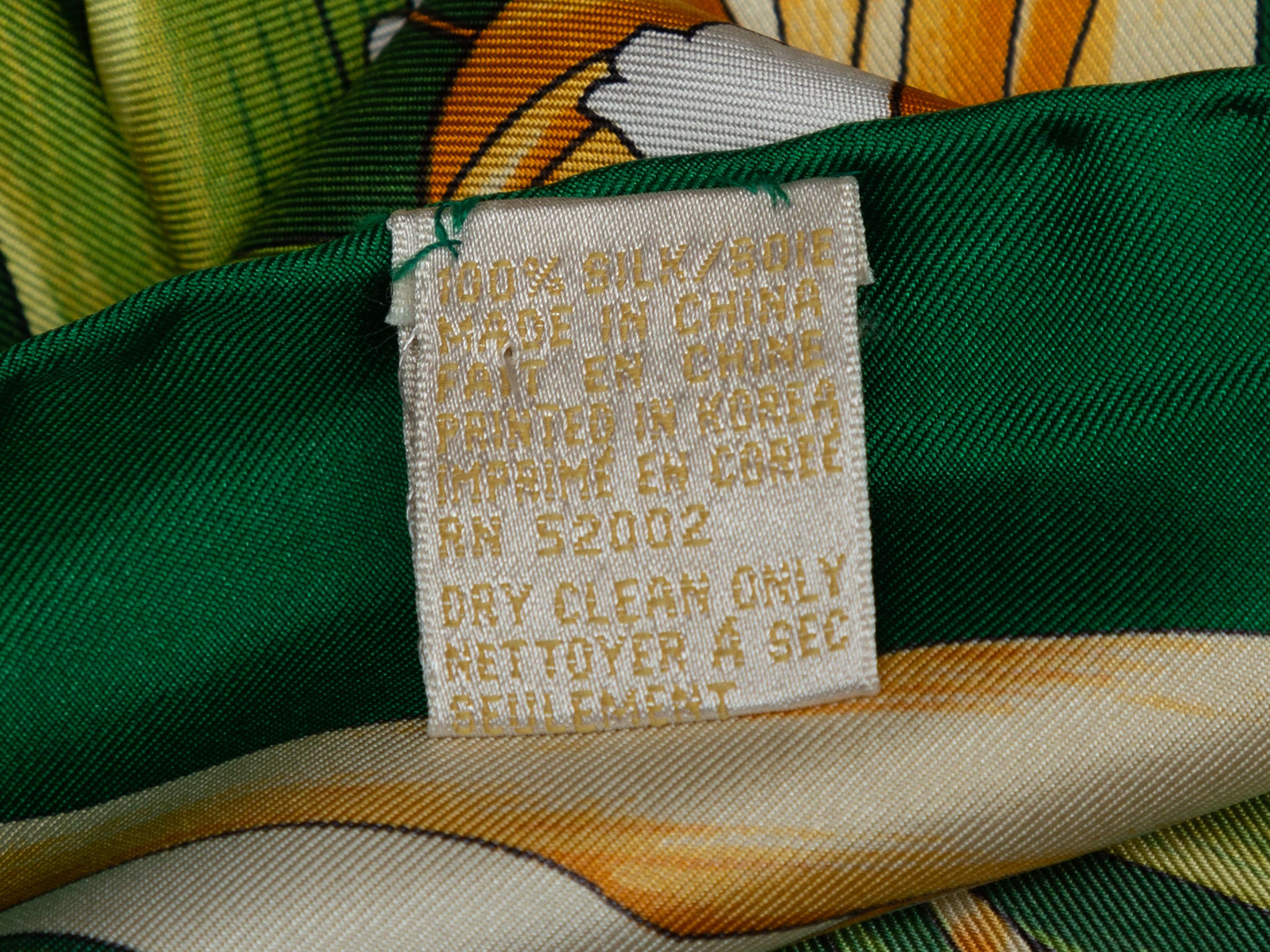 Faberge Green & Multicolor Bontanical Print Silk Scarf In Excellent Condition In New York, NY
