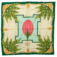 Faberge Green & Multicolor Bontanical Print Silk Scarf