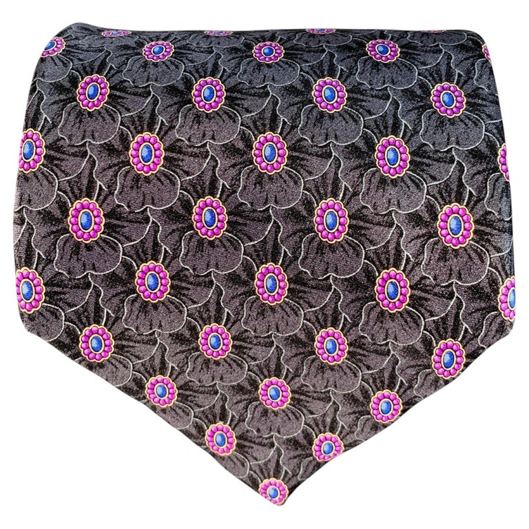 Fabergé FABERGE Grey Purple Abstract Floral Silk Tie