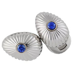 Fabergé Grigori 18K White Gold Blue Sapphire Egg Shaped Cufflinks, US Clients