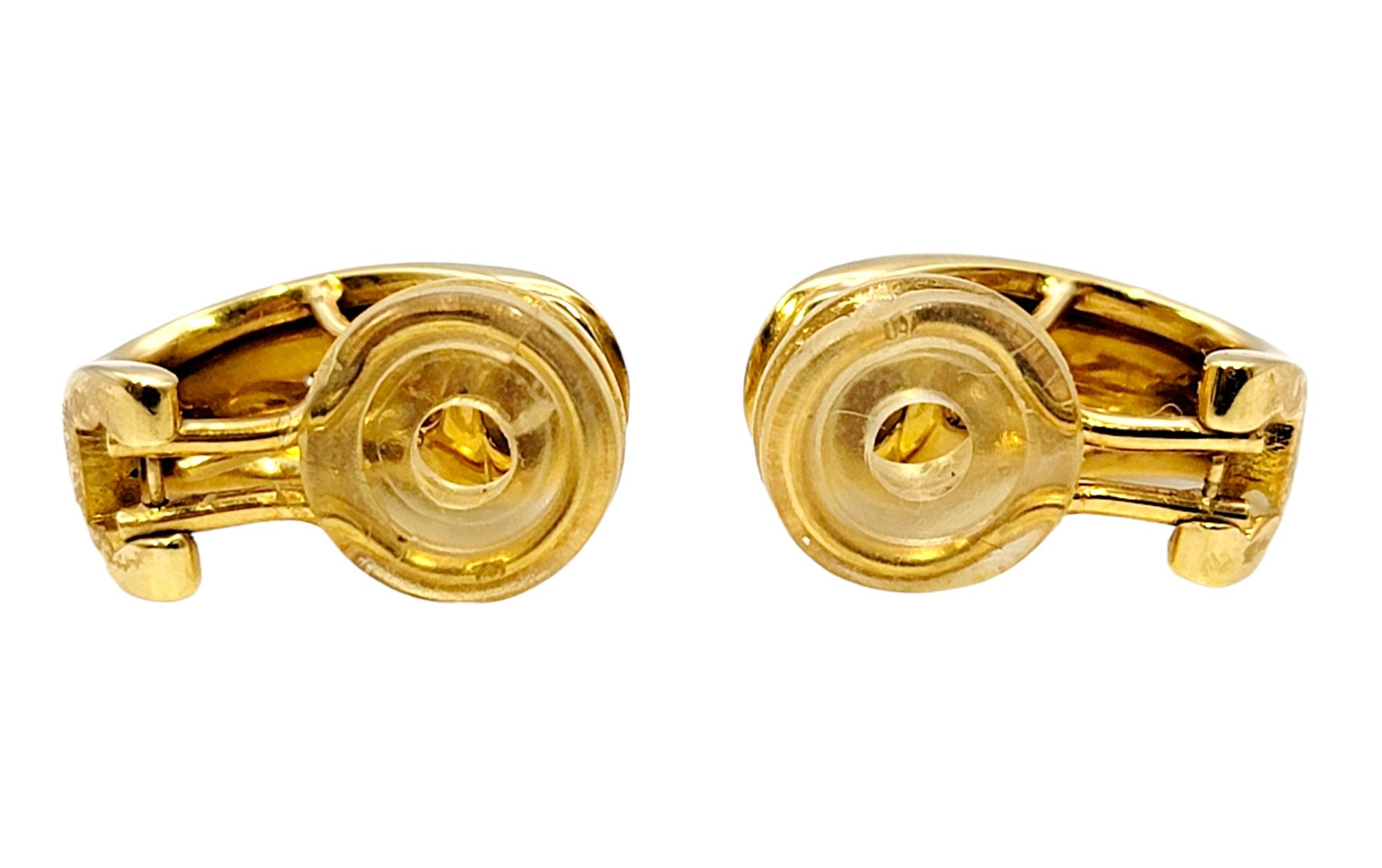 Faberge Guilloche Enamel and Diamond Half Hoop Earrings in 18 Karat Yellow Gold For Sale 2