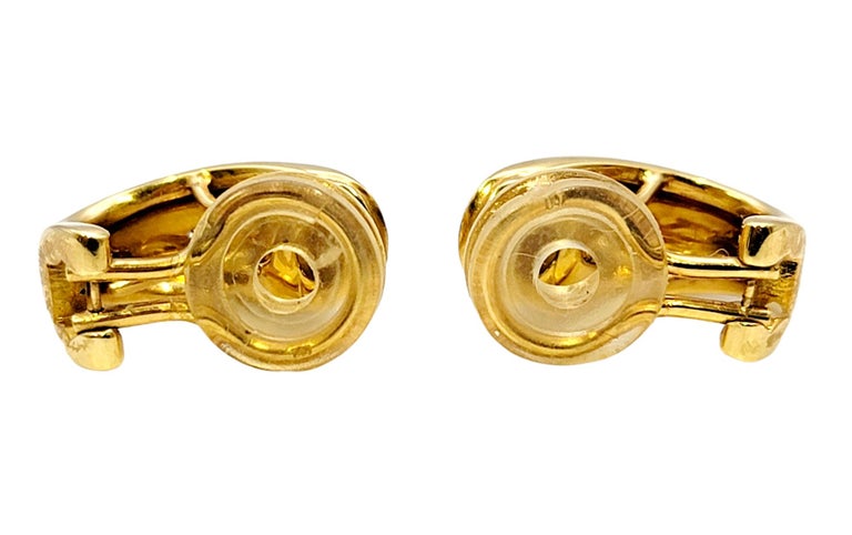 Faberge Guilloche Enamel and Diamond Half Hoop Earrings in 18 Karat Yellow Gold For Sale 4