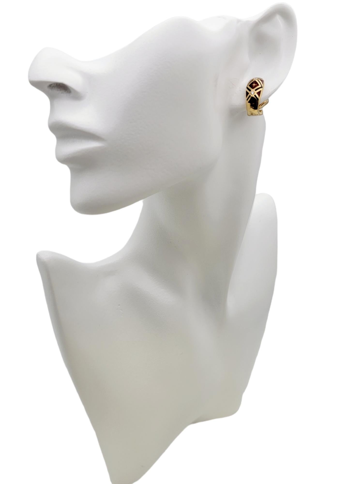Faberge Guilloche Enamel and Diamond Half Hoop Earrings in 18 Karat Yellow Gold For Sale 3