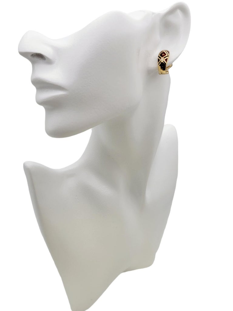 Faberge Guilloche Enamel and Diamond Half Hoop Earrings in 18 Karat Yellow Gold For Sale 5