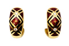Faberge Guilloche Enamel and Diamond Half Hoop Earrings in 18 Karat Yellow Gold