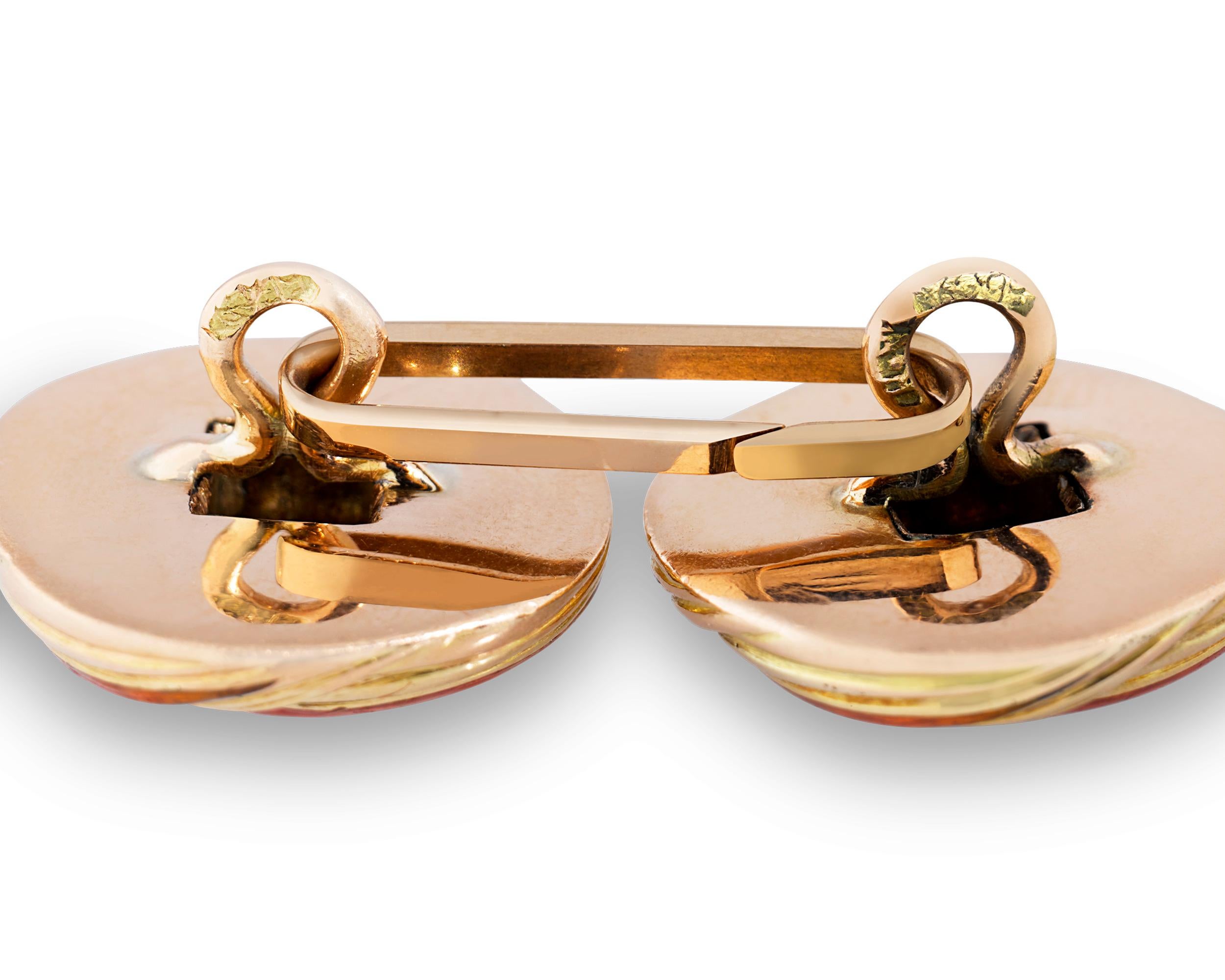 Louis Vuitton Gold Pleated Round Cufflinks with Leather Pouch at 1stDibs