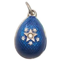 Fabergé Pendentif œuf en émail guilloché avec diamants, maître d'œuvre August Holmström