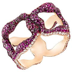 Fabergé Gypsy 18K Rose Gold Diamond and Ruby Encrusted Wide Ring, US Clients