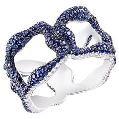 Fabergé Gypsy 18K White Gold Diamond & Sapphire Encrusted Wide Ring, US Clients