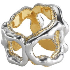 Fabergé Gypsy Platinum and 18 Karat Gold Wide Diamond Ring, US Clients