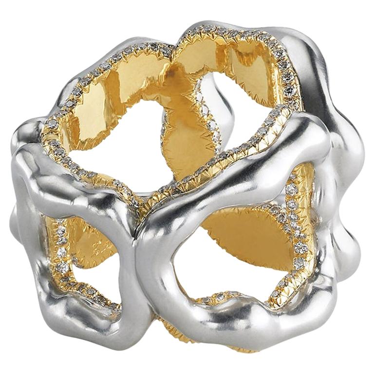 Fabergé Gypsy Platinum & 18K Gold Wide Diamond Ring
