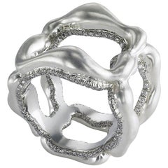 Fabergé Gypsy Platinum and 18 Karat White Gold Wide Diamond Ring, US Clients