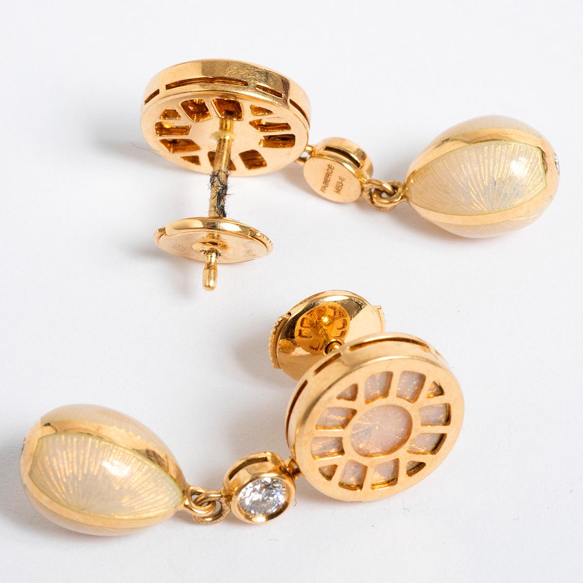 Women's Faberge Heritage 18K Yellow Gold Diamond Enamel Drop Earrings, Excellent Cond