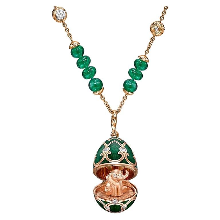 Fabergé Heritage Rose Gold Emerald & Diamond Transformable Necklace with Elephan For Sale