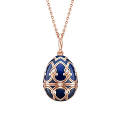 Fabergé Heritage Rose Gold Dark Blue Guilloché Enamel Polar Bear Surprise Locket