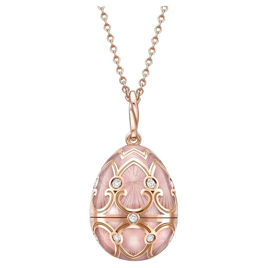 Faberge Heritage Rose Gold Diamond & Pink Guilloche Enamel Heart Surprise Locket For Sale