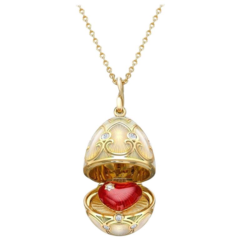 Fabergé Heritage Yellow Gold Guilloché Enamel Heart Surprise Locket, US Clients For Sale