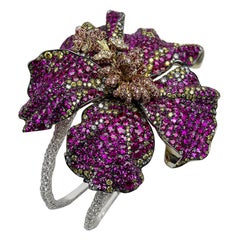Fabergé Hibiscus Gold & Silver Flower Cuff Bracelet With Rubies & Diamonds