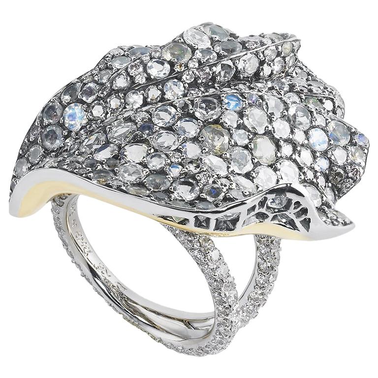Fabergé Hibiscus Platinum 
18K Gold Diamond Encrusted Petal Ring, US Clients For Sale