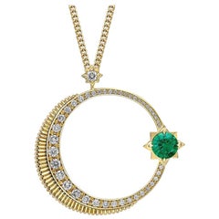 Fabergé Hilal Yellow Gold Crescent & Star Emerald & Diamond Pendant, US Clients