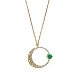 Fabergé Hilal Yellow Gold Crescent & Star Emerald & Diamond Pendant, US Clients
