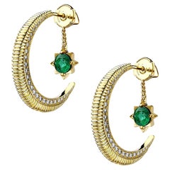 Fabergé Hilal Yellow Gold Emerald and Diamond Star Earrings, US Clients