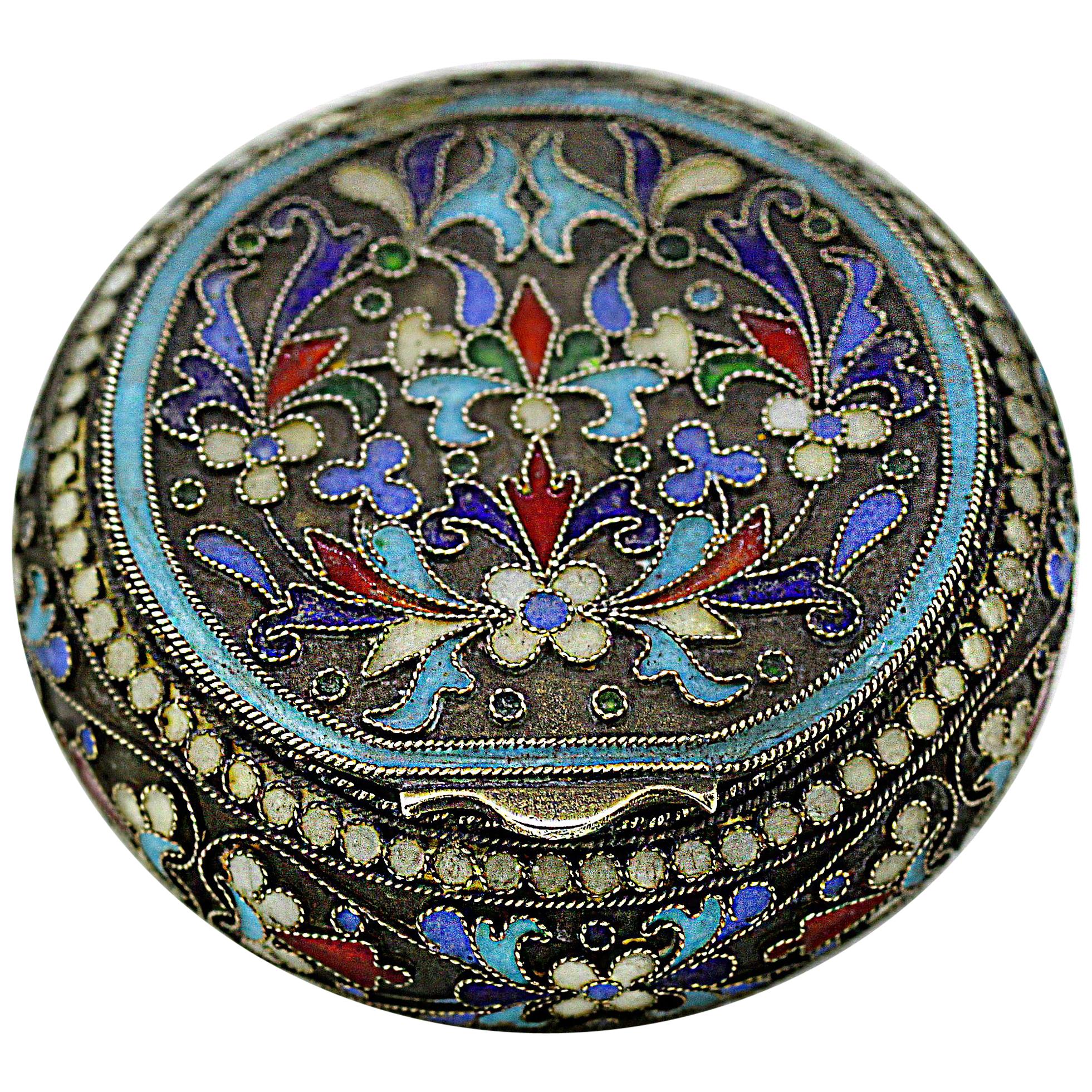 Fabergé 'Hjalmar Armfelt - ЯА' Russian Silver and Cloisonne Enamel Pill Box